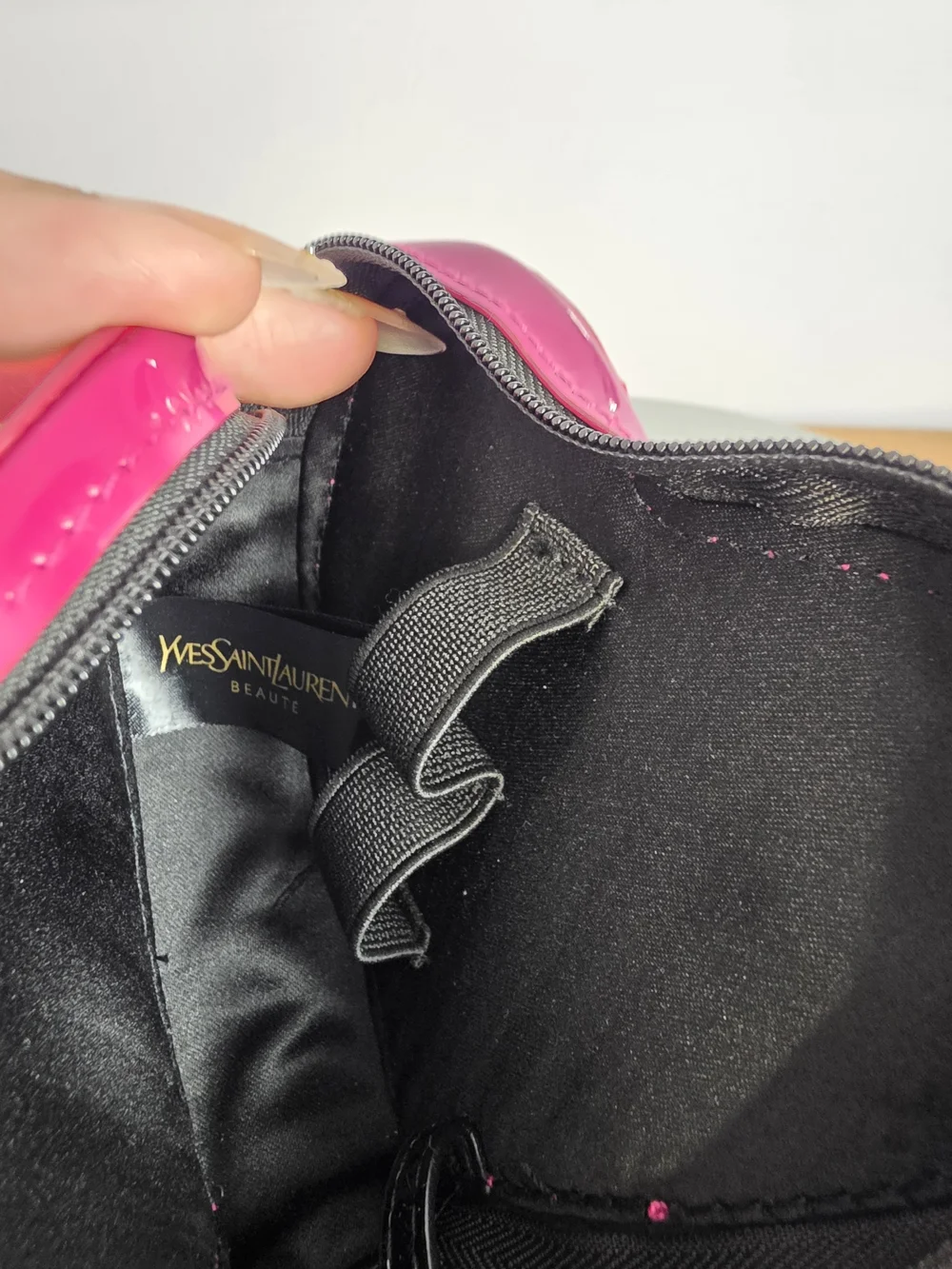YSL Heart-Shaped Pink Patent Cosmetic Case